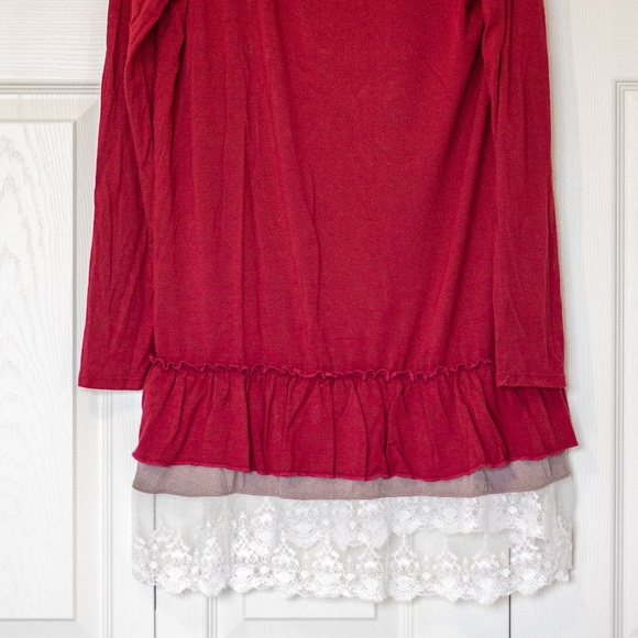 Bellamie | Burgundy Tunic Shirt/Dress with Lace - Picture 1 of 5